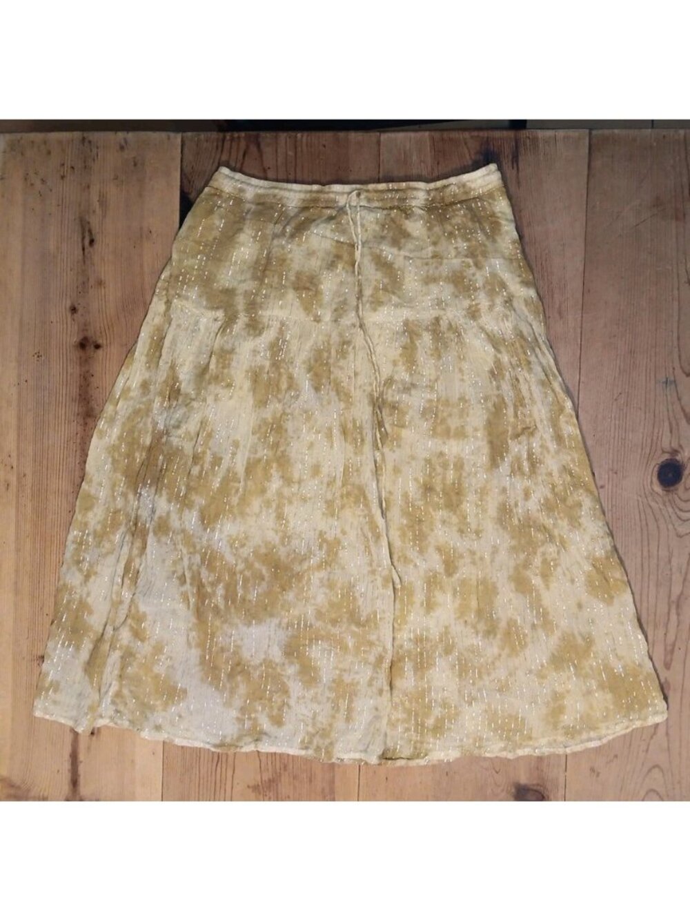 Vtg Kaaku Midi Skirt Women Free One Size Tan Metallic Prairie Festival Cotton